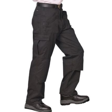 Action Trousers, Men, Black, Poly-Cotton, Waist 38", Regular