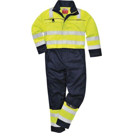 Flame Retardant Coveralls, Navy Blue/Yellow, Bizflame Multi, Stud Closure, Chest 48-50", XL