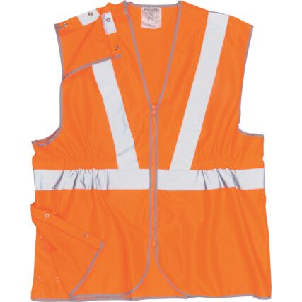 Hi-Vis Vest, Unisex, Orange, Polyester, Zipper Closure, XL