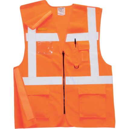 Hi-Vis Waistcoat, Unisex, Orange, Polyester, Zipper Closure, XL