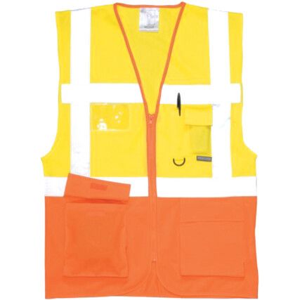 Hi-Vis Vest, Unisex, Yellow/Orange, Polyester, Zipper Closure, L