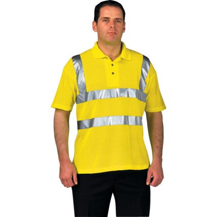 Polo Shirt, Yellow, Polyester, Short Sleeve, M