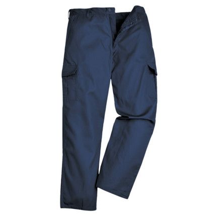 Combat Trousers, Men, Navy Blue, Poly-Cotton, Waist 40", Short