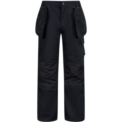 Work Trousers, Men, Black, Poly-Cotton, Waist 32", Leg 33", Long