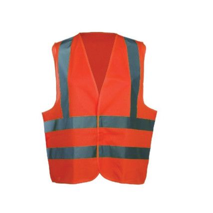 Hi-Vis Waistcoat, Unisex, Orange, Polyester, Hook & Loop Closure, M