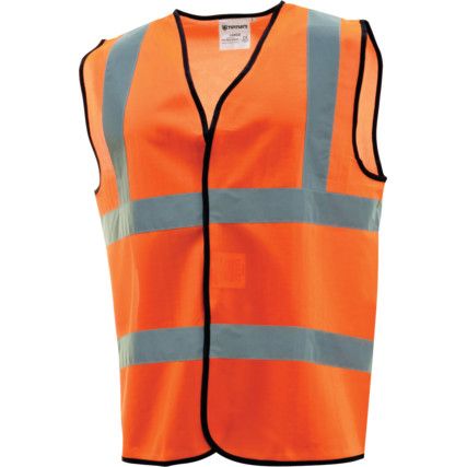 Hi-Vis Waistcoat, Unisex, Orange, Polyester, Hook & Loop Closure, XL