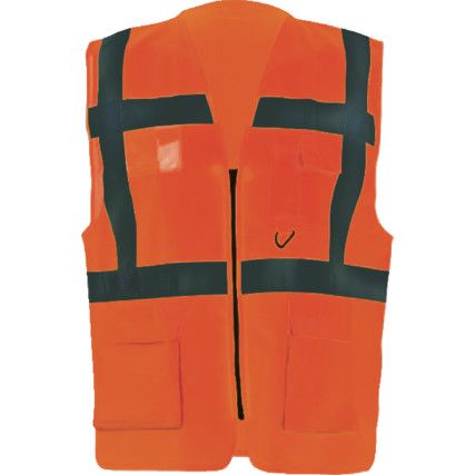 Hi-Vis Vest, Unisex, Orange, Polyester, Hook & Loop Closure, 2XL