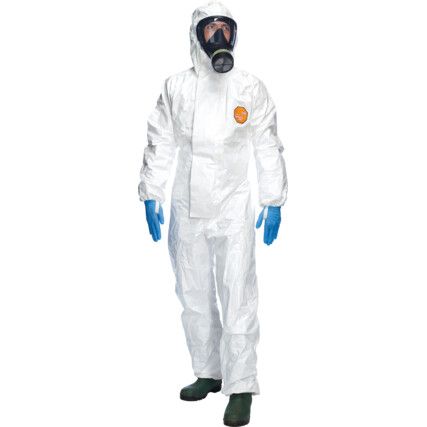 CHZ5, Chemical Protective Coveralls, Disposable, Type 3/4/5/6, White, Laminates, Zipper Closure, Chest 36-27", S