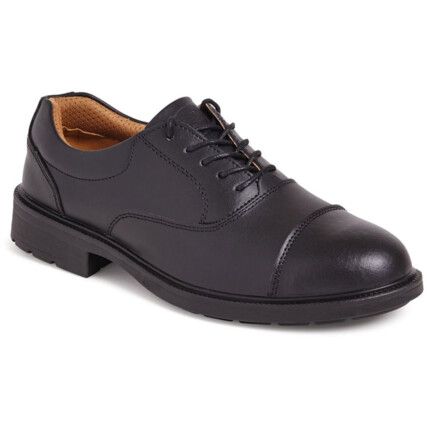 Unisex Metal Oxford Safety Shoes, Size 10, Black, Leather Upper, Steel Toe Cap, S1, EN ISO 20345:2011