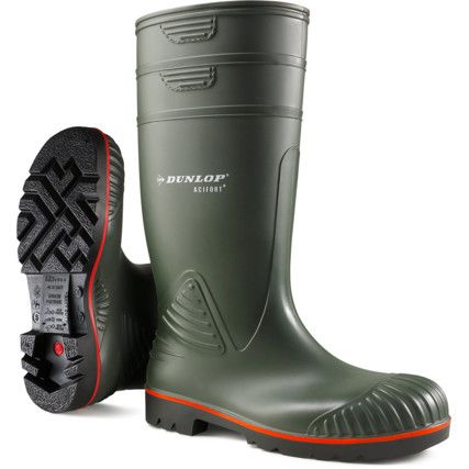 Acifort Heavy Duty Men's  Metal Safety Wellingtons, Size 9, Dark Green, Acifort Upper, Steel Toe Cap, S5, SRA, EN ISO 20345:2011