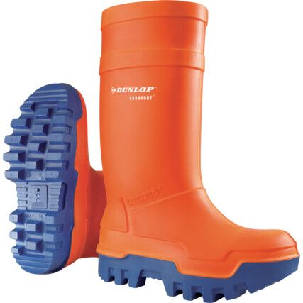 Purofort Thermo+ Unisex Metal Safety Wellingtons, Size 5, Orange/Blue, Rubber Upper, Steel Toe Cap, S5, SRC, EN ISO 20345:2011