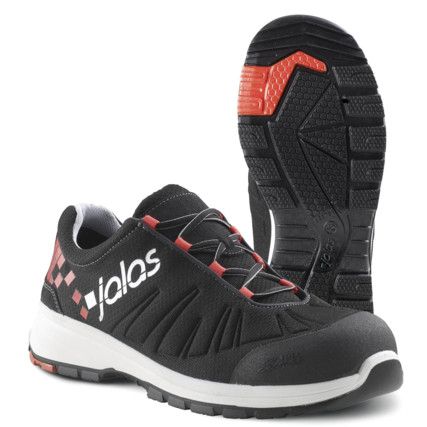 Jalas Zenit Evo Unisex Safety Trainers, Size 2, Black/Red/White, ESD, Textile Upper, Aluminium Toe Cap, S3, EN ISO 20345:2011