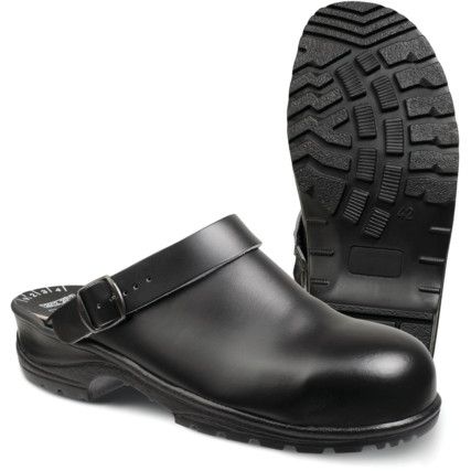 1494 Unisex Metal Clog Safety Shoes, Size 2, Black, Leather Upper, Steel Toe Cap, SB, EN ISO 20345:2011