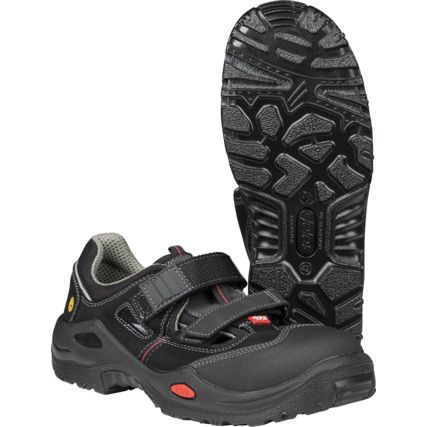 Jalas 1605 E-Sport Unisex Metal Sandal Safety Shoes, Size 3, Black, Leather Upper, Aluminium Toe Cap, S1, EN ISO 20345:2011