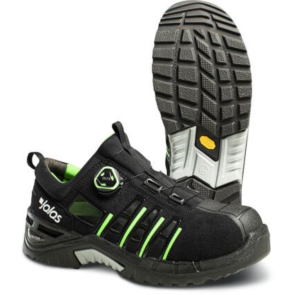 Jalas 9925 Exalter Unisex Safety Trainers, Size 10, Black/Green, ESD, Microfibre Upper, Aluminium Toe Cap, S1, EN ISO 20345:2011