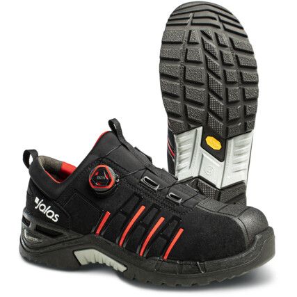 Exalter Unisex Safety Trainers, Size 8.5, Black/Red, ESD, Microfibre Upper, Aluminium Toe Cap, S3, EN ISO 20345:2011