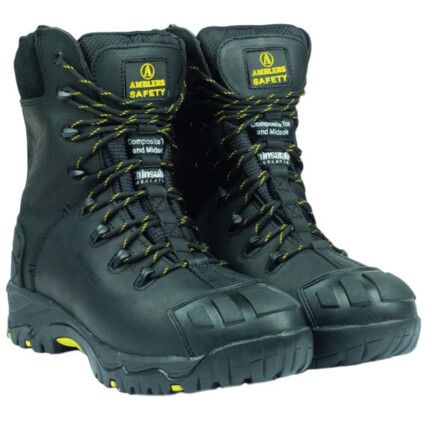 Unisex Safety Boots Size 14, Black, Leather, Waterproof