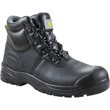 Safety Boots, Size, 9, Black, Leather Upper, Steel Toe Cap