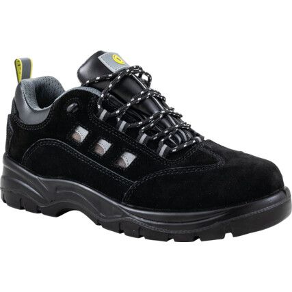 Unisex Safety Trainers, Size 7, Black, Suede Leather Upper, Steel Toe Cap, S1P, EN ISO 20345:2011