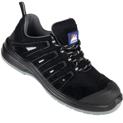 4213 Unisex Safety Trainers, Size 11, Black, Suede Leather Upper, Composite Toe Cap, S1P, EN ISO 20345:2011