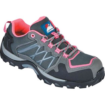 Women's Safety Trainers, Size 6, Pink/Grey, Leather/Textile Upper, Composite Toe Cap, S1P, EN ISO 20345:2011