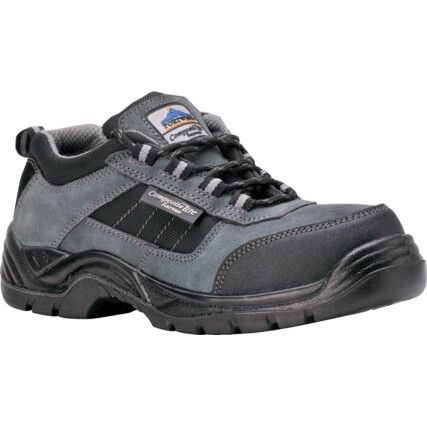 Trekker Unisex Safety Trainers, Size 13, Black/Grey, Leather Upper, Composite Toe Cap, S1, EN ISO 20345:2011