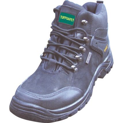 Mens Safety Boots Size 8, Black, Leather, Water Resistant, Steel Toe Cap