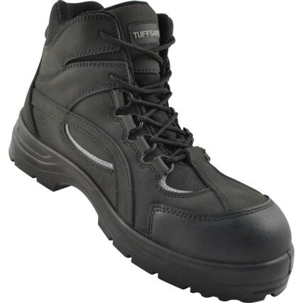 Unisex Safety Boots Size 9, Black, Leather, Water Resistant, Composite Toe Cap