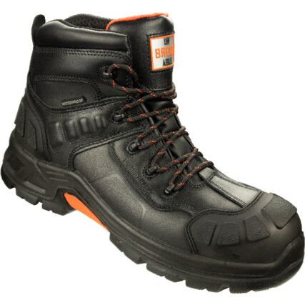 U122 HURRICANE WAXY LEATHER COMP BOOT BLACK C/W SCUFF CAP (SZ-6 )