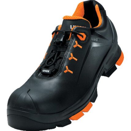 uvex 2 Unisex Safety Trainers, Size 7, Black/Orange, ESD, Leather Upper, Composite Toe Cap, S3, EN ISO 20345:2011