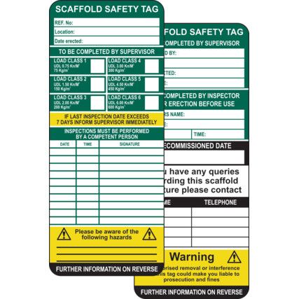 TG0110 Scaffold Tag Inserts - Pack of 10