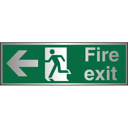 Fire Exit Arrow Left Aluminium Sign 300mm x 100mm