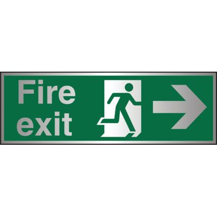 Fire Exit Arrow Right Aluminium Sign 300mm x 100mm