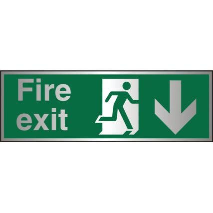 Fire Exit Arrow Down Aluminium Sign 300mm x 100mm