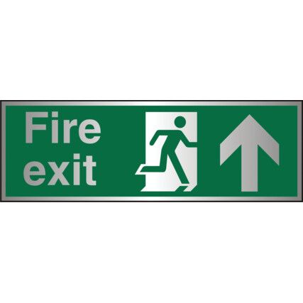 Fire Exit Arrow Up Aluminium Sign 300mm x 100mm