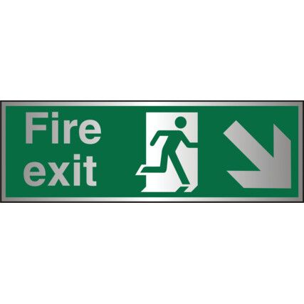 Fire Exit Arrow Down Right Aluminium Sign 300mm x 100mm