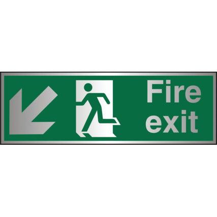 Fire Exit Arrow Down Left Aluminium Sign 300mm x 100mm