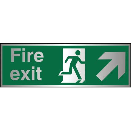 Fire Exit Arrow Up Right Aluminium Sign - 300 x 100mm