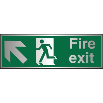 Fire Exit Arrow Up Left Aluminium Sign - 300 x 100mm