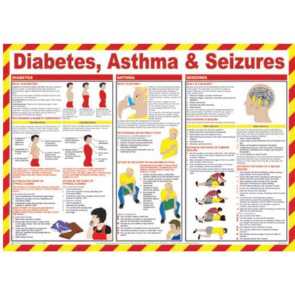 Diabetes, Asthma & Seizures Safety Poster Laminated 590mm x 420mm