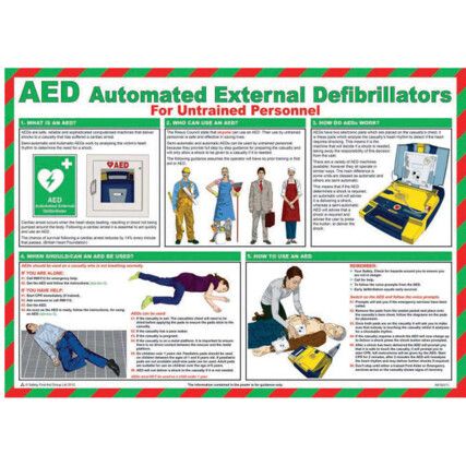 AED For Untrained Personnel Safety Poster Laminated 590mm x 420mm