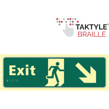 Exit Running Man Sign Arrow Down / Right Taktyleph 450mm x 150mm