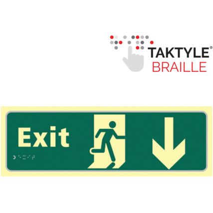 Exit Running Man Sign Arrow Down Taktyleph 450mm x 150mm