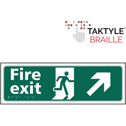 Fire Exit Running Man Sign Arrow Up / Right Taktyle 450mm x 150mm