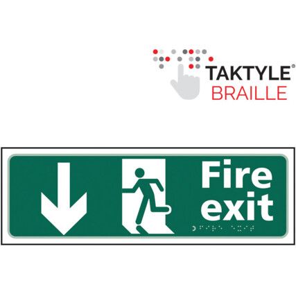 Fire Exit Running Man Sign Arrow Down Taktyle 450mm x 150mm