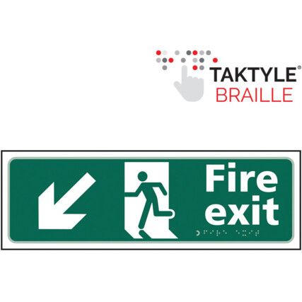 Fire Exit Running Man Sign Arrow Down / Left Taktyle 450mm x 150mm