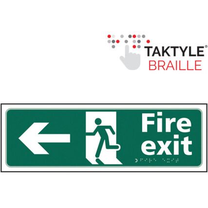 Fire Exit Running Man Sign Arrow Left Taktyle 450mm x 150mm