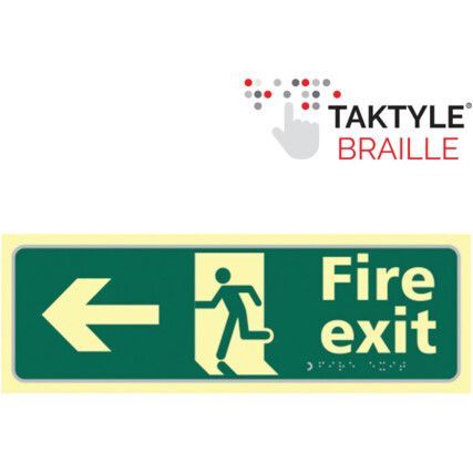 Fire Exit Running Man Sign Arrow Left Taktyleph 450mm x 150mm