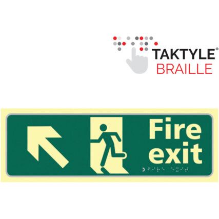 Fire Exit Running Man Sign Arrow Up / Left Taktyleph 450mm x 150mm