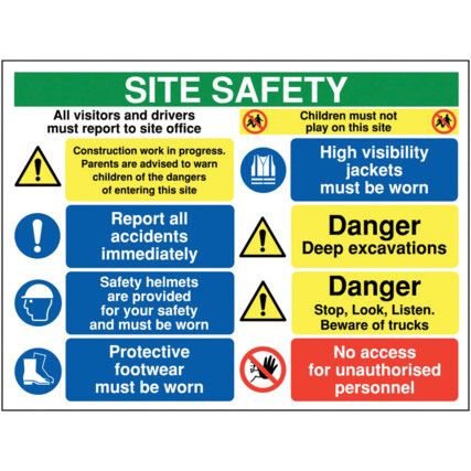 Site Safety Visitors and Drivers Rigid PVC Sign - 800 x 600mm